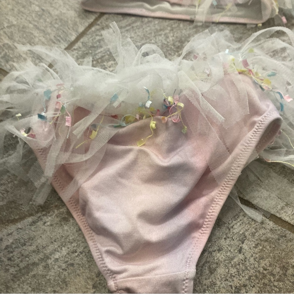 Stella Cove light pink with ribbon & tulle trim 2 piece one shoulder bikini 4 yr - Picture 4 of 6